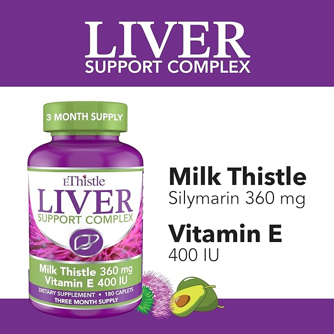 Liver Wellness Dietary Supplement, Milk Thistle & Vitamin E Liver Health Formula, Caplets 180 Count