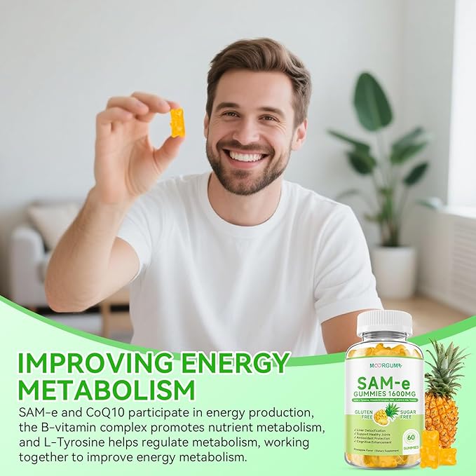 SAM-e L-Tyrosine Gummies with NAC, CoQ10 & Vitamin B Complex, 1600mg SAM e, 1500mg L Tyrosine Supplement for Energy, Cellular Antiox Protection, Neurotransmitter Support, Enhance Emotional Well-being