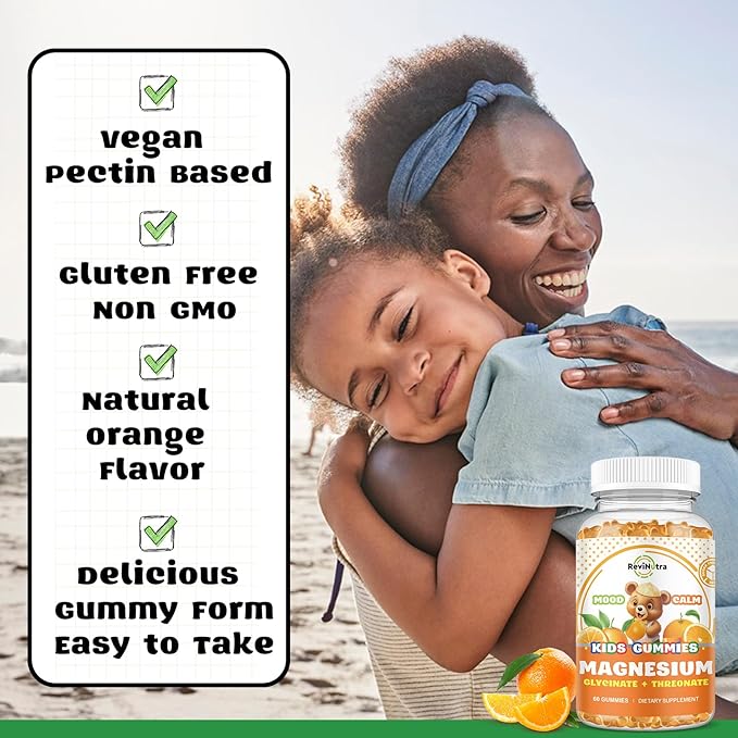 Magnesium Complex Gummies for Kids & Adults- Magnesium Glycinate Supplement- Support Calm Stress Relief, Bones, Mood Vegan- Sugar-Free Orange Flavor, 60 Gummies