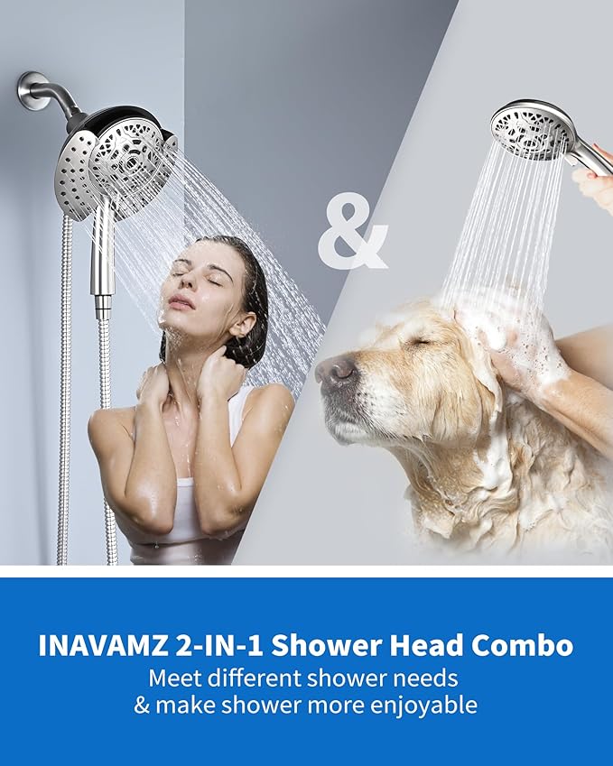 2.5GPM Shower Heads with Handheld Spray Combo: 7.2" Rainfall Shower Head & Hand Held Shower Head 2-IN-1 Shower Head with 60" Rotatable Stainless Steel Hose Nickel, Shower Trim Systems