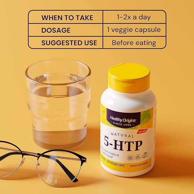 Healthy Origins - 5-HTP 100mg, 120 Veggie Capsules, (5-Hydroxytryptophan), Non-GMO, Gluten-Free, Vegan