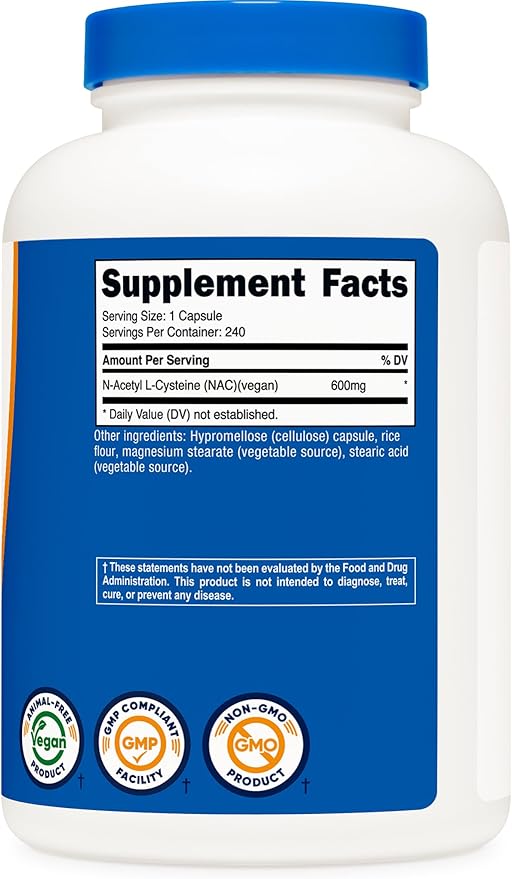 Nutricost N-Acetyl L-Cysteine (NAC) 600mg, 240 Vegetarian Capsules - Vegan, Non-GMO, Gluten Free