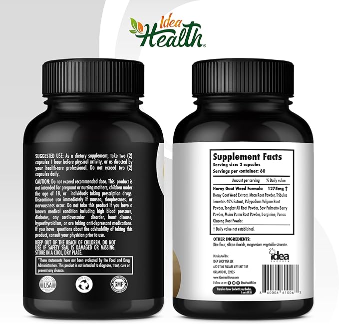 Horny Goat Weed 1275 mg MAX STRENGTH w/Maca (2 Month Supply) - Energy & Performance Complex for Men and Women | 120 Vegan Capsules