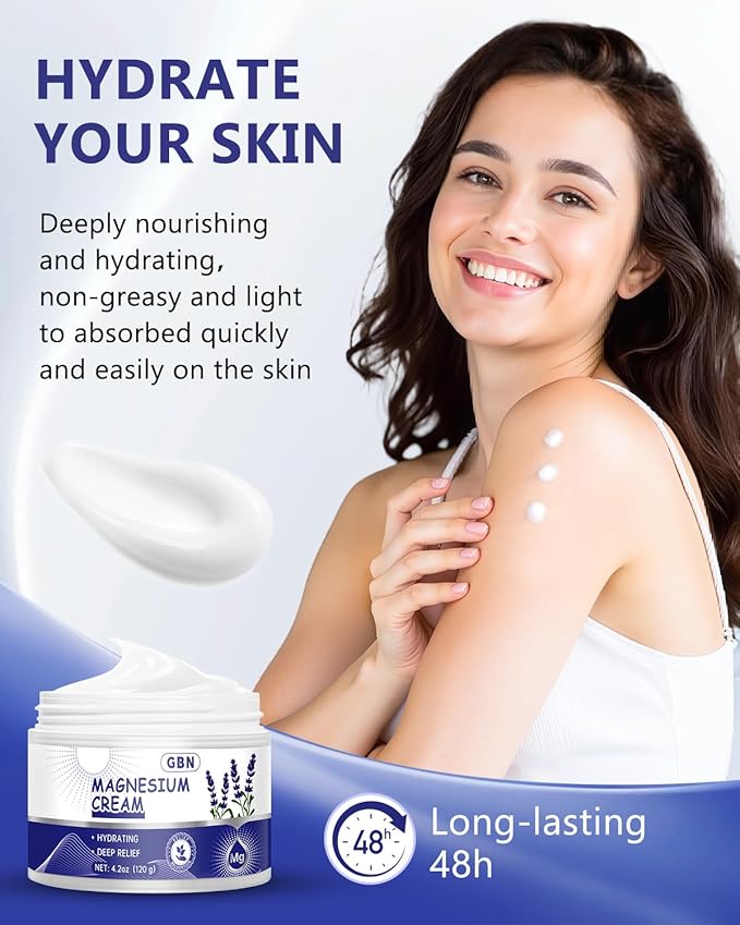 GBN Magnesium Cream for Sleep - Natural Relaxation Cream for Muscles & Joint - Hydrating Magnesium Lotion for Sleep, Fast-Absorbing & Non-Greasy, Safe for Kids (Lavender)