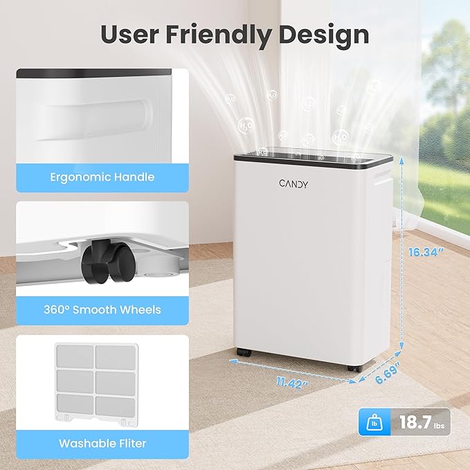 2000 Sq.Ft Dehumidifiers for Home, 25 Pints Portable Dehumidifier With Continuous/Auto Mode,0.66 Gal Tank, for Bedroom,Bathroom,Basement, Smart Control with Drian Hose Included