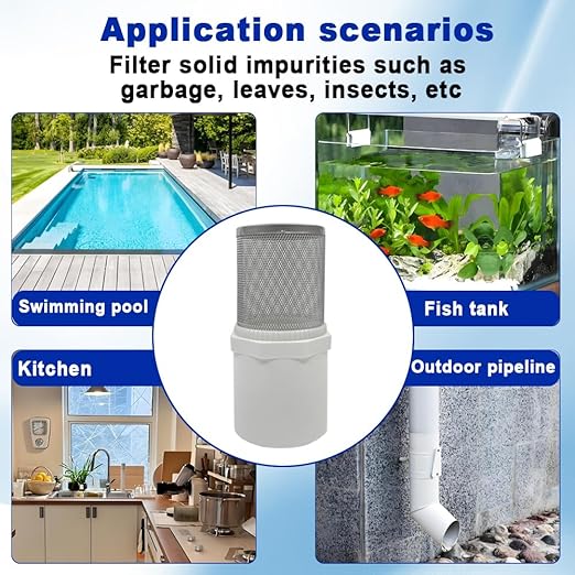 1/2" Stainless Steel Filter Cover Connected to 1/2" PVC DN15 Water Pipe, Suction Strainer Used to Remove Debris and Reduce Solid Entry