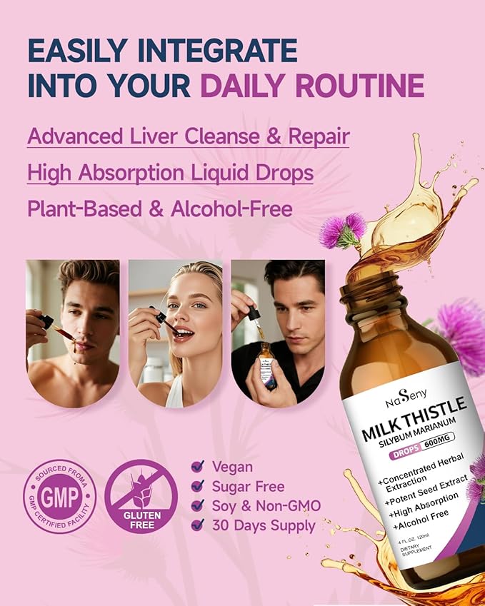 Milk Thistle Supplement, Silymarin Milk Thistle Extract for Liver Support, Cleanse, Detox, Antioxidant Support, Daily Liver Supplement, Vegan & Non-GMO, 4 FL OZ