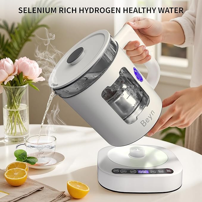 Beyn Selenium-Rich Hydrogen Water Pitcher, Dual-Effect Hydrogen Water Kettle, Electrolysis Jug with SPE/PEM Technology, Smart Constant Temperature Heating, Compatible with Multiple Water Types.