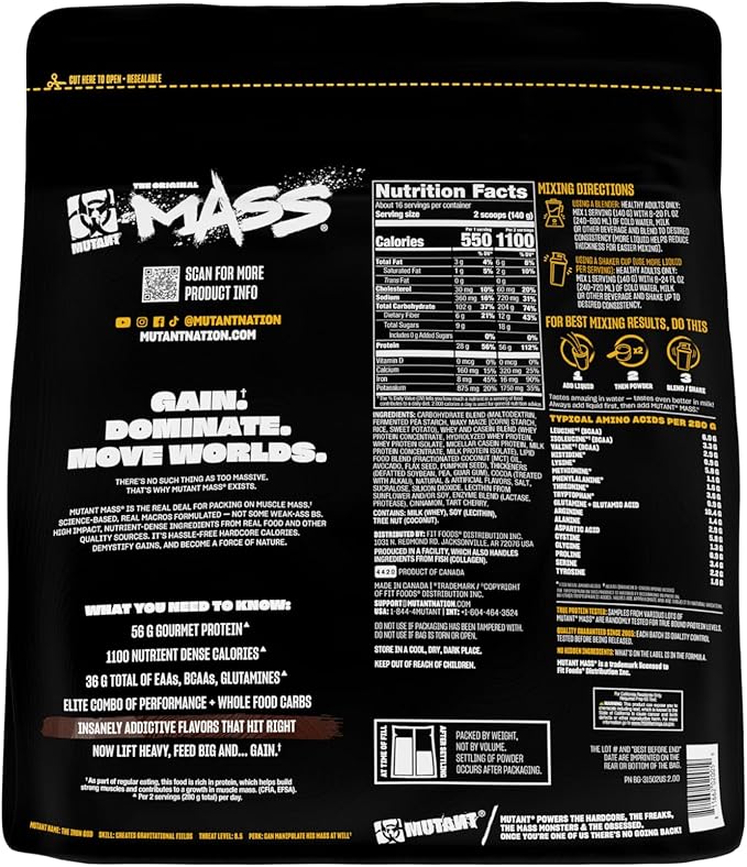 Mutant Mass | Weight Mass Gainer Protein Powder - high Calorie Protein Powder for Mass gain - Triple Chocolate - 5 Pound