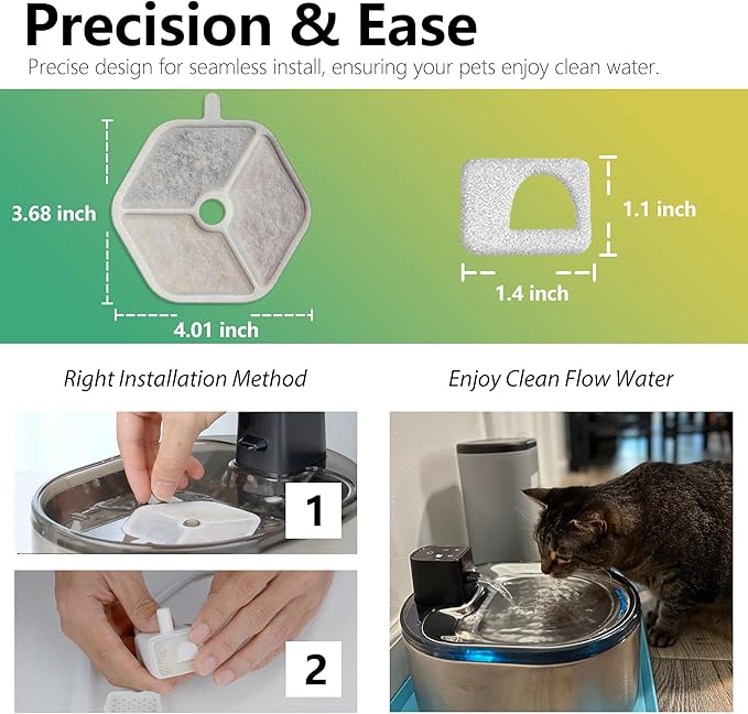 12+12 Pcs Cat Water Fountain Filters Replacement Compatible with Smartoo 152oz/4.5L Wireless Cat Fountain, Pet Water Fountain Filter with Pre-Filter Sponges