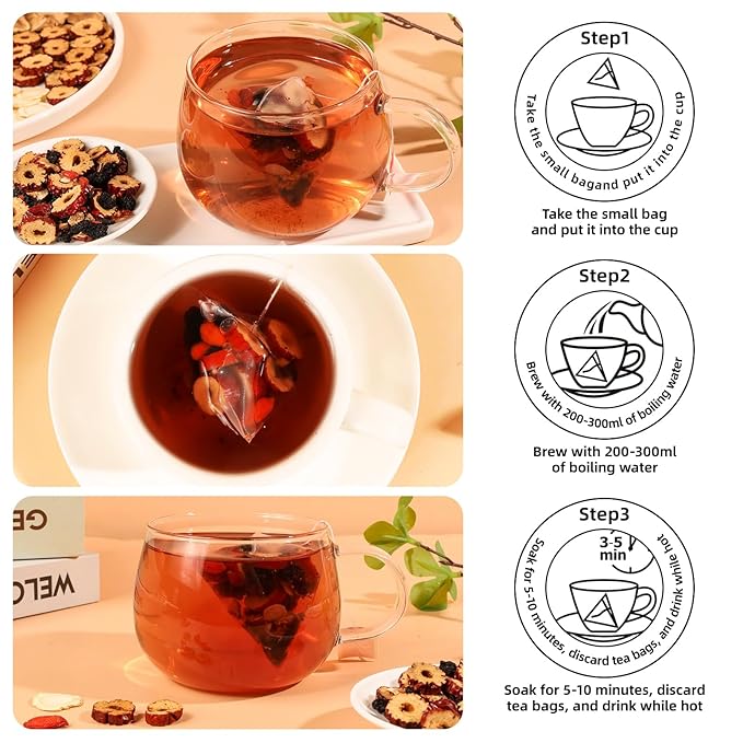 Ginseng Five Treasures Tea - 6 Precious Herbs Kidney Cleanse & Detox Tea, Traditional Chinese Organic Herbal Blend with Ginseng, Goji, Red Date for Men & Women (40 Bags)