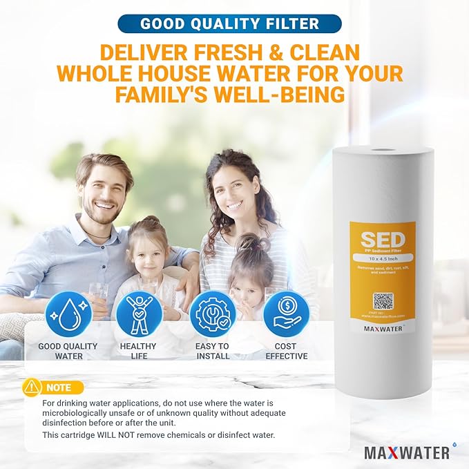 Max Water 5 Micron 10 x 4.5 inch Whole house Sediment Water Filter | Meltblown Polypropylene Well Water Filter Replacement Cartridges for DGD-5005, AP810, SDC-45-1001, GXWH30C, PP10BB (12 Pack)