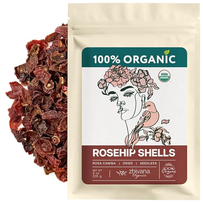 Rosehip Seedless Dried Organic (8 oz.) - Cut & Sifted Allergen-Free Rose Hip Tea for โ No Cleaning Needed (Free of Seeds and Hairs) - Escaramujo Organico