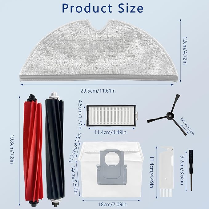 Replacement Accessories Kit Compatible with Roborock Q5 Max+/ Q5 Pro/ Q5 Pro+/ Q5 DuoRoller+/ Q8 Max/ Q8 Max+ Plus Vacuum Robot, Main Brushes, 2 Side Brushes, 2 HEPA Filters,2 Bags,2 Rags,Tools