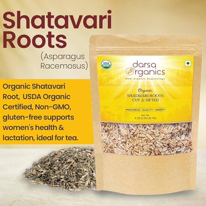 Shatavari Cut & Sifted - 4 oz, Organic Asparagus Racemosus Root from India, USDA Certified, Non-GMO, Perfect for Shatavari Tea, Supports Women's Health & Lactation, Gluten-Free