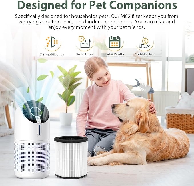 M02 Replacement Filter Only Compatible with MOOKA M02 Air Purifier, 3-in-1 Pre-Filter, HEPA, High-Efficiency Activated Carbon Filter Filtration System, 2 Pack