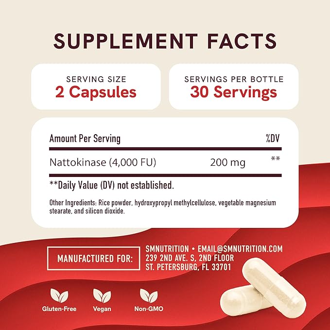 Nattokinase Supplement 4000 FU | Supports Healthy Circulation and Maintains Fibrin Levels | Nattokinase 4000 FU per Serving | Derived from Natto | Vegan & Non-GMO | 60 Capsules (1 Month Supply)