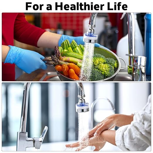 3 Pack Sink Water Filter Faucet, 360 ° Rotating Bathroom Sink Faucet Filter with Filter Elements Set, Faucet Water Purifier Removes Chlorine Fluoride Heavy Metals Hard Water for Kitchen & Bathroom