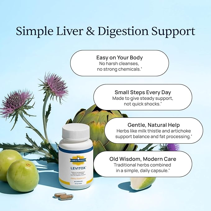 Simple Promise Levitox - Liver Detox Supplement with Milk Thistle, Dandelion Root and Artichoke Extract - Supports Liver Health, Metabolism and Digestion - 60 Capsules