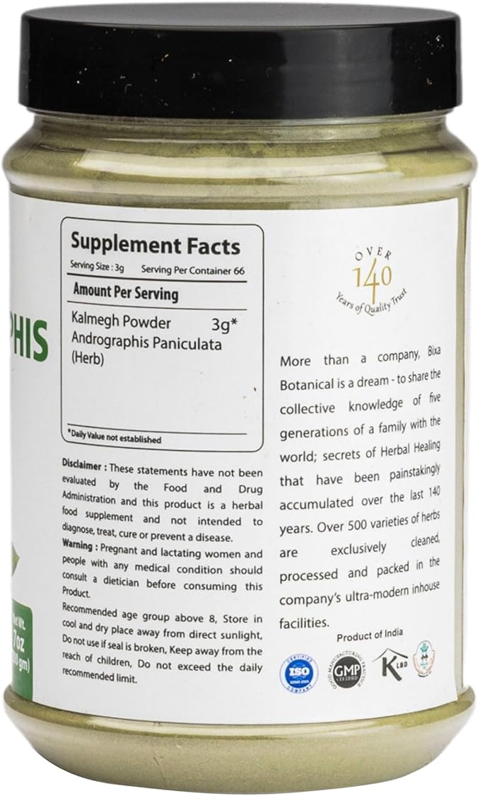 bixa BOTANICAL Andrographis Powder 200 Grams 7 OZ | Andrographis Paniculata | Bitter Herb Kalmegh | Herbal Supplement Natural Liver Tonic | Ayurvedic herb for Digest toxins