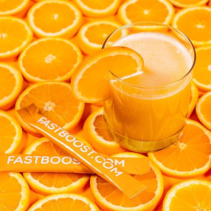 FAST BOOST Energy & Hydration Drink Mix - Orange | Sugar Free Electrolyte Powder Packets with Antioxidants, Green Tea Extract, B Vitamins, Vitamin C & E | 14 Stick Packs