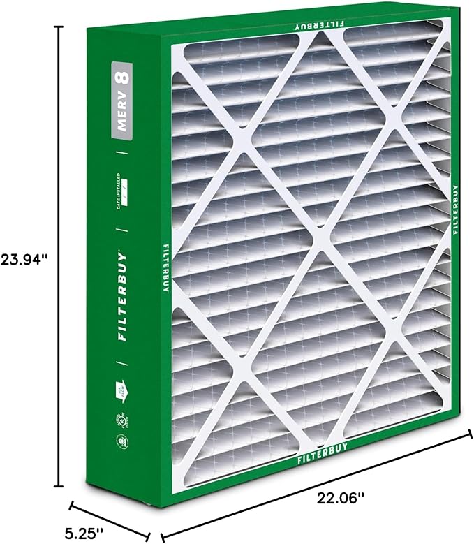 Filterbuy 22x24x5 Air Filter MERV 8 Dust Defense (2-Pack), Pleated HVAC AC Furnace Air Filters Replacement for Amana, Goodman, and Five Seasons (Actual Size: 22.06 x 23.94 x 5.25 Inches)