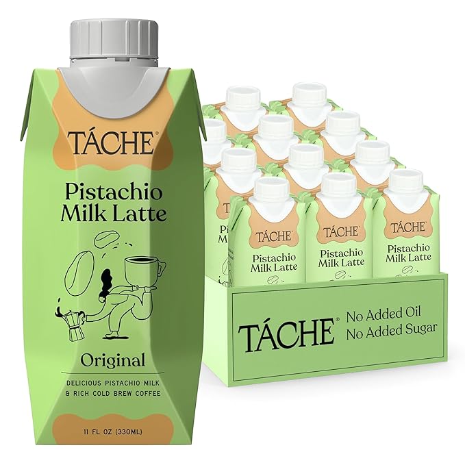 Táche Pistachio Milk and Coffee Bundle, Original & Unsweetened Barista Milks with Ready-to-Drink Latte, 6-Pack Each