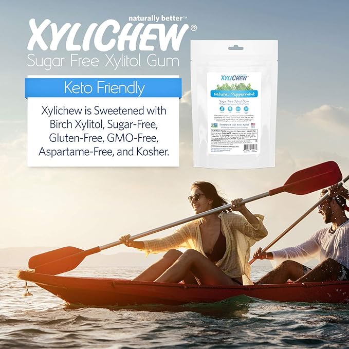 Xylichew 100% Xylitol Chewing Gum - Non GMO, Non Aspartame, Gluten Free, and Sugar Free Gum - Natural Oral Care, Relieves Bad Breath and Dry Mouth - Peppermint, 500 Count