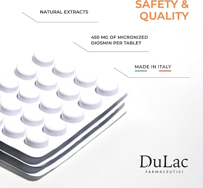Dulàc - Dinaven 500, Diosmin Hesperidin 500mg Dietary Supplement 120 Tablets, Enriched with Butcher's Broom, Horse Chestnut Extract and Grape Seed Extract, Made in Italy