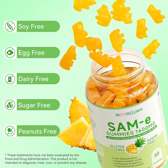 SAM-e L-Tyrosine Gummies with NAC, CoQ10 & Vitamin B Complex, 1600mg SAM e, 1500mg L Tyrosine Supplement for Energy, Cellular Antiox Protection, Neurotransmitter Support, Enhance Emotional Well-being