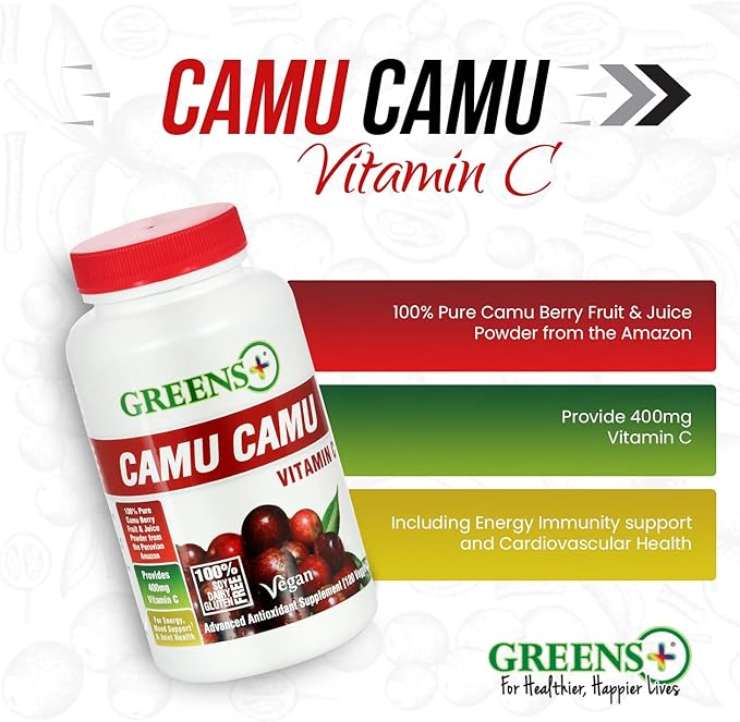 Greens+ SuperFruit Supplement, Amazon Camu Berry with Vitamins & Minerals, High ORAC Antioxidants, 400mg Natural Vitamin C, 120 Veggie Capsules
