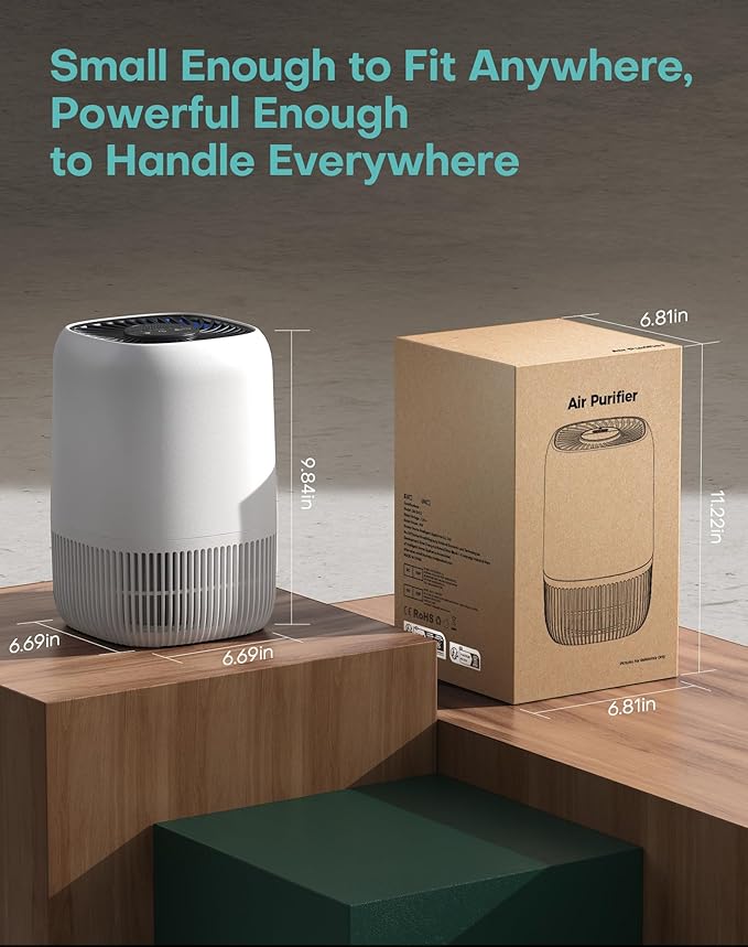 Air Purifiers for Home with H13 True HEPA Filter Up to 1076 Ft² for Pet Hair, Odors, Pollen, Smoke, Compact Air Cleaner with 3 Speeds, Timer, Aroma Quiet 360°Intake Filter, White