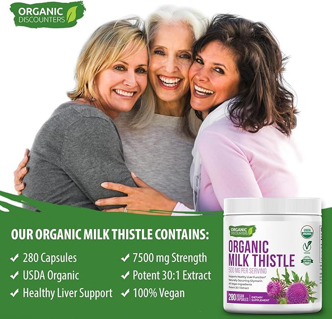 Milk Thistle Capsules, 280 Count, 7500 mg Strength, Potent 30:1 Extract, USDA Certified Organic, Rich in Silymarin Flavonoids, Vegan, Non-GMO and All-Natural