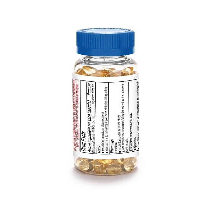 Dye-Free Nighttime Sleep Aid Diphenhydramine HCl 50mg Softgels, Maximum Strength, 120 Count