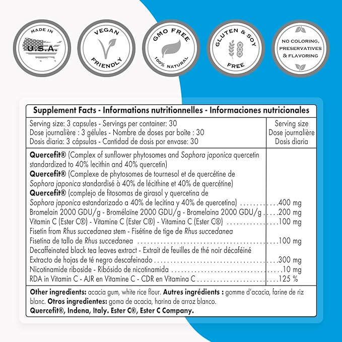 Supersmart - Senolytic Complex (Advanced Formula) - with Fisetin, Quercetin, Bromelain - Patented Ingredients - Senolytic Supplement | Non-GMO & Gluten Free - 90 Vegetarian Capsules
