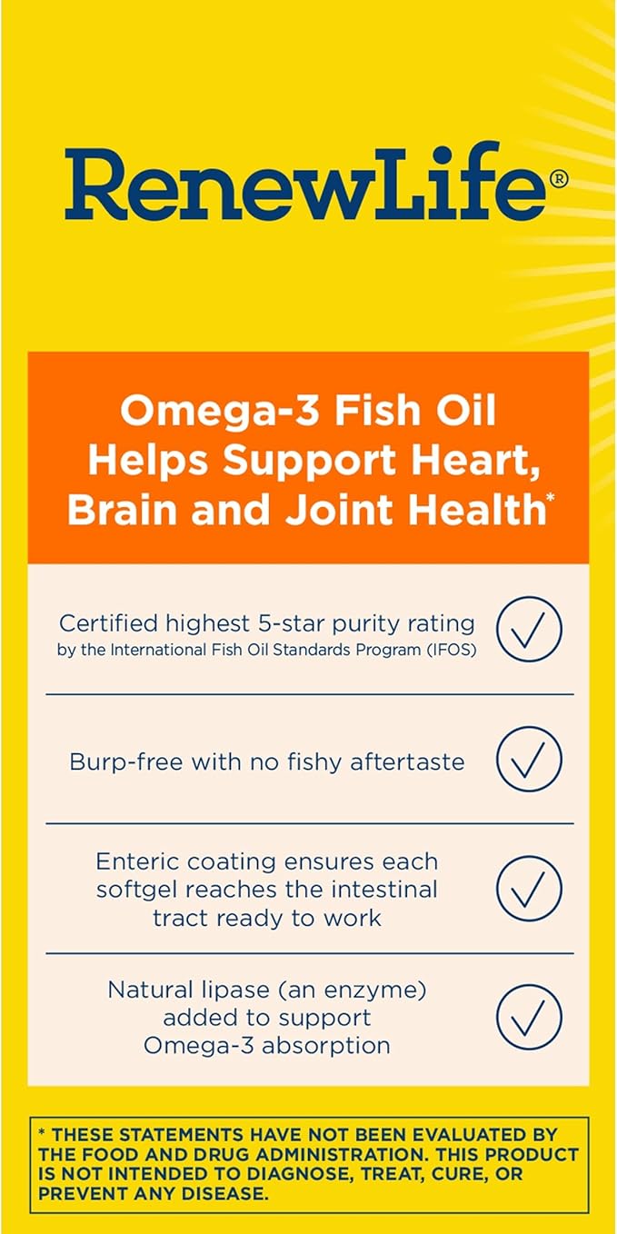 Renew Life Norwegian Gold Super Critical Omega Softgels, Daily Supplement Supports Heart, Brain and Joint Health, EPA and DHA Omega-3 Fish Oil, Dairy and gluten-free, 950 Mg 30 Count