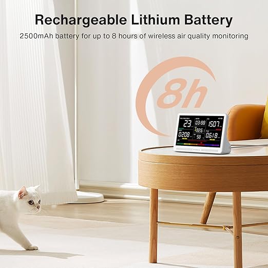 16 in 1 Air Quality Monitor Indoor 7" Display 9 AQI+7 AQI Alerts Air Quality Meter for CO2, TVOC, PM2.5 PM1.0 PM10, HCHO, Temperature Humidity AQI & Time, Air Detector Air Quality Tester for Home