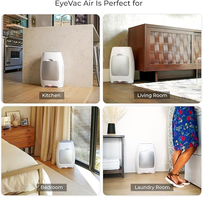 EyeVac Air 2-in-1 HEPA Air Purifier & Touchless Vacuum Automatic Dustpan - Ultra Fast & Powerful - Covers 600 Sq ft - Corded Canister Vacuum, Bagless, Automatic Sensors, 1000 Watt (White/White)