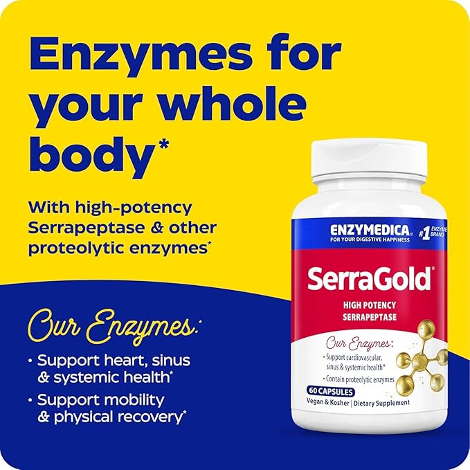 Enzymedica, SerraGold, High-Potency Serrapeptase Enzyme Supplement, Supports Respiratory, Heart & Immune Function, 60 Count
