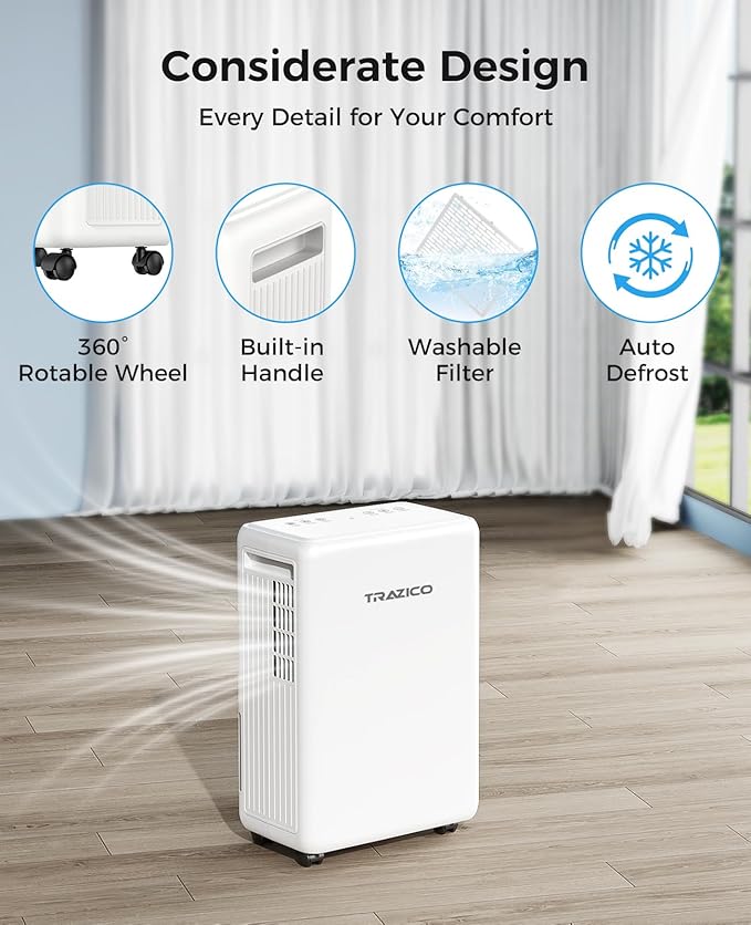 2000 Sq.ft Dehumidifier for Basement, Trazico 30 Pint Dehumidifiers for Home Large Room Bedroom Bathroom with Drain Hose, Intelligent Humidity Control, 3 Modes, 24H Timer, Auto Defrost, White