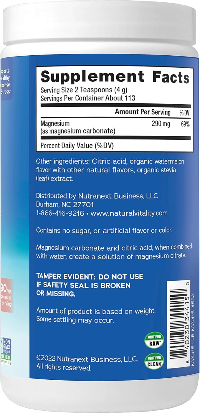 Natural Vitality Calm, Magnesium Supplement, Anti-Stress Drink Mix Powder, Gluten Free, Vegan, & Non-GMO, Watermelon, 16 oz