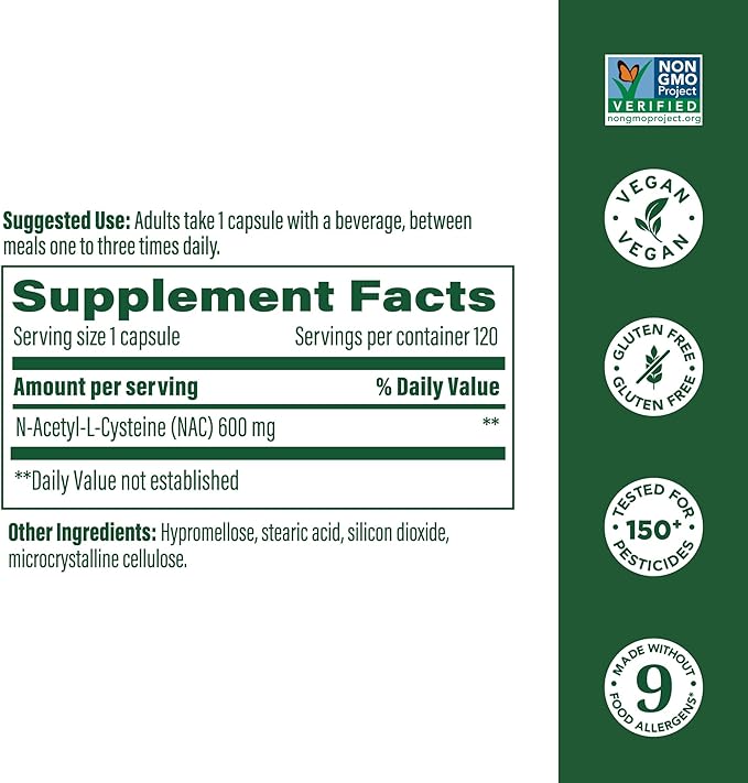 MegaFood NAC Supplement N-Acetyl Cysteine 600mg Per Serving - Promotes Production of Glutathione - Liver Support & Immune Support Supplement - Vegan, Non GMO - 120 Capsules, 120 Servings