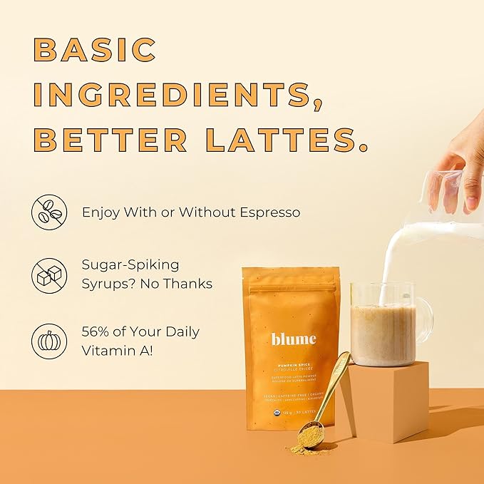 Blume Pumpkin Spice Latte - Superfoods Powdered Latte - Syrup free, Organic & Vegan Latte - 30 Servings (125g)
