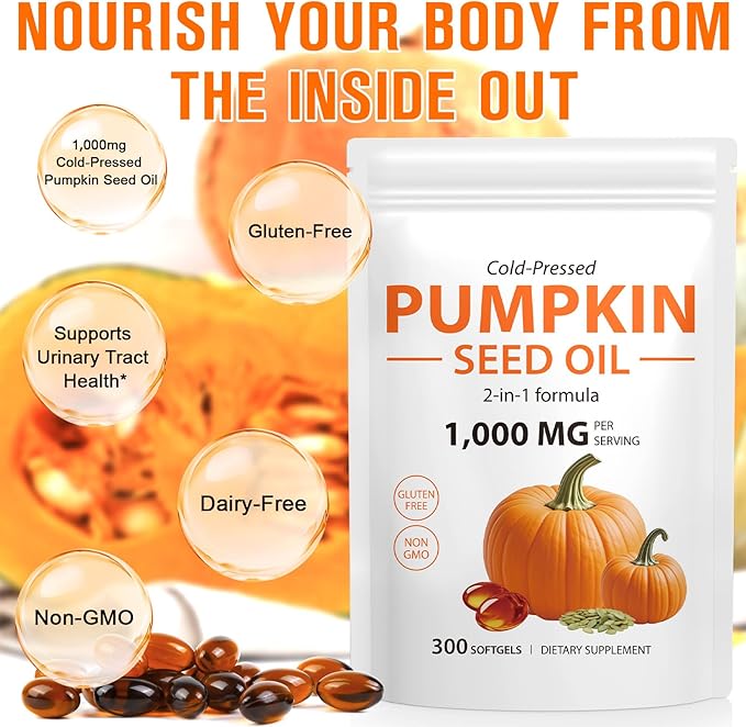 WHLH & WELL-BEING Pumpkin Seed Oil Capsules, Pumpkin Seed Oil for Hair Growth, 1000mg Per Serving, 300 Count