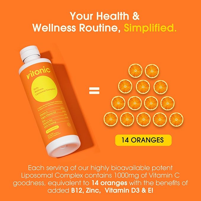 Liposomal Vitamin C 1000mg Liquid – Family Immune Support | Up to 5× Higher Absorption | Multivitamin with D3, B12, Zinc | Collagen & Recovery Support | Vegan, Sugar-Free | 30 Servings