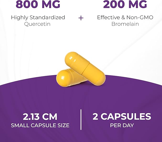 Sandhu's Quercetin with Bromelain Vegetarian Capsules Supplements 120 Count (Pack of 2) | Bioflavonoids for Immune Support & Respiratory Health, Seasonal Allergy Support | Quercitin for Men and Women