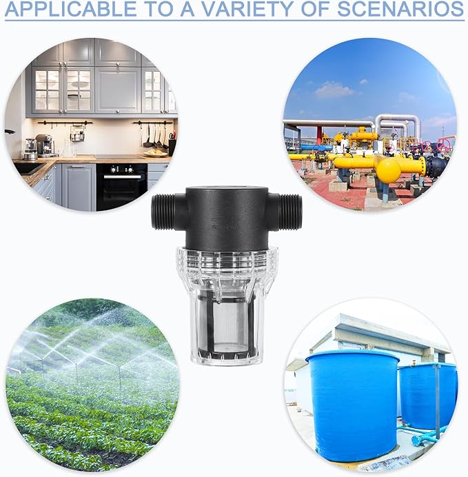 uxcell Pressure Washer Filter 3/4" NPT Female Thread, Inline Mesh Strainer Attachment, Outlet for Pipe Strainer, Stainless Steel Screen with Sealant Tape (Size:80 Mesh)