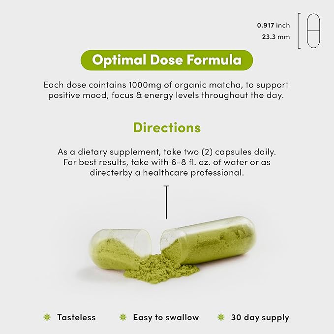 Matcha 1000 mg - Green Tea Powder Supplement for Women & Men - EGCG Matcha Tea Pills - Vegan, Gluten Free, Dairy Free, Non-GMO - 60 Capsules