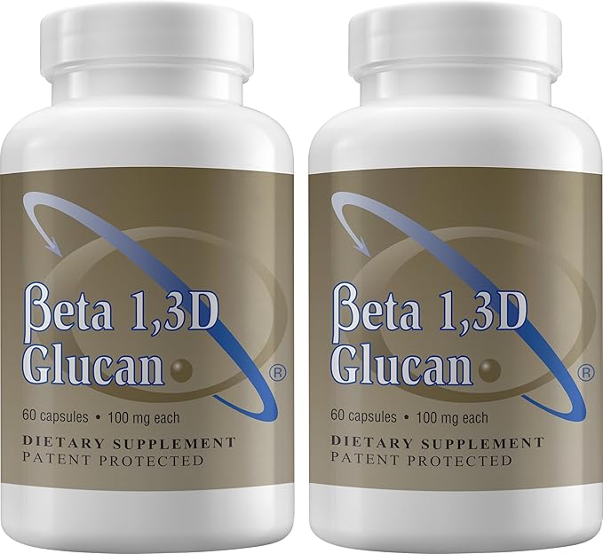 Immune Support Supplement Highly Purified Beta 1,3D Glucan 100 mg per Capsule (b-glucan Fiber) (Pack of 2)
