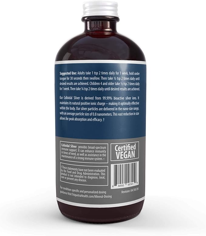 Bioactive Colloidal Silver - 8 oz, Glass Bottle, Vegan, Safe Doses with Highest Effectiveness - Nano Ions, 30 PPM - Immune Support (48 Servings)